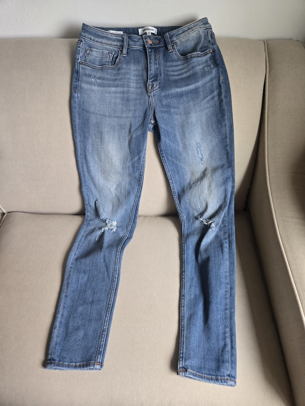 Vigoss Skinny Jeans Medium Blue Distressed Knee Size 29